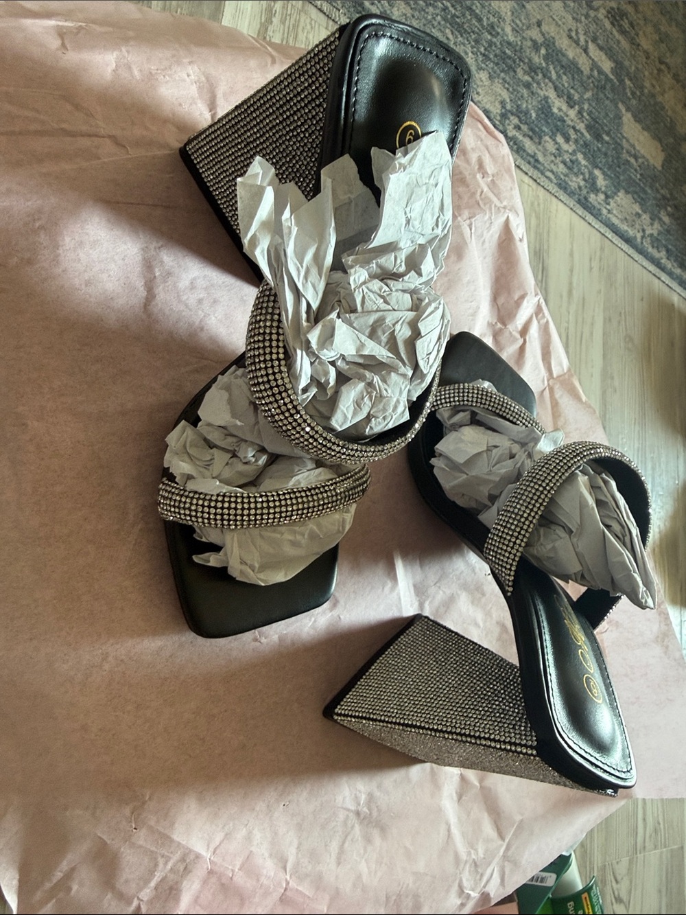 Embellished Black Block Heel Sandals